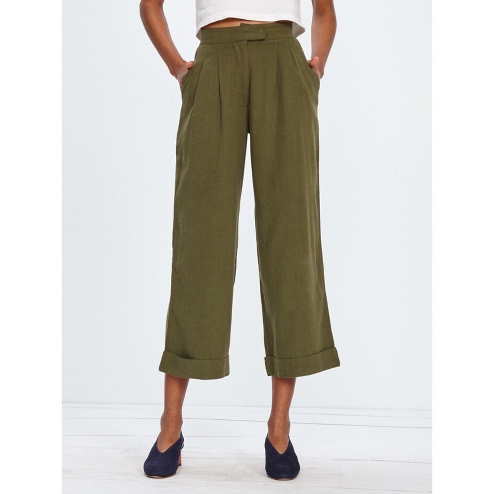 Ali Golden Olive Green Raw Silk Trouser SMALL